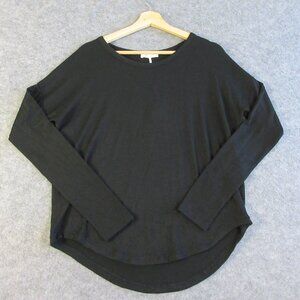 Rag & Bone Flowy Long Sleeve Shirt Small Crew Neck Curved Baseball Hem Black